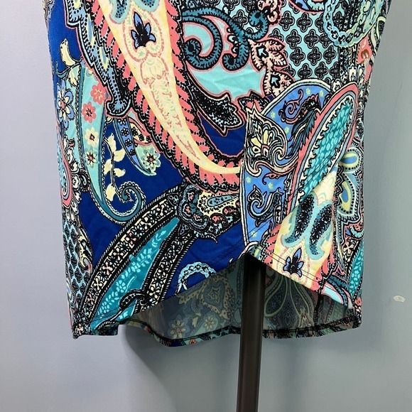 Sunny Leight Petites Blue Paisley Tulip Hem Faux Wrap Midi Pull On Skirt Size PL - Picture 7 of 13